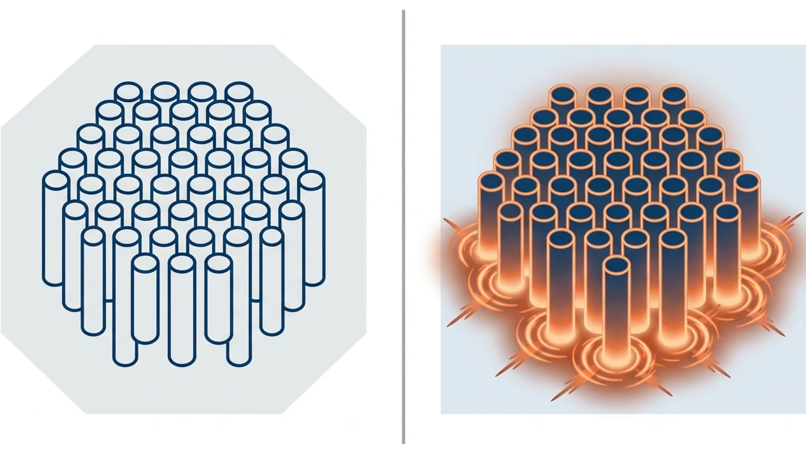 Diagrama esquemático: microneedling mecánico frente a radiofrecuencia con microagujas, sin etiquetas.