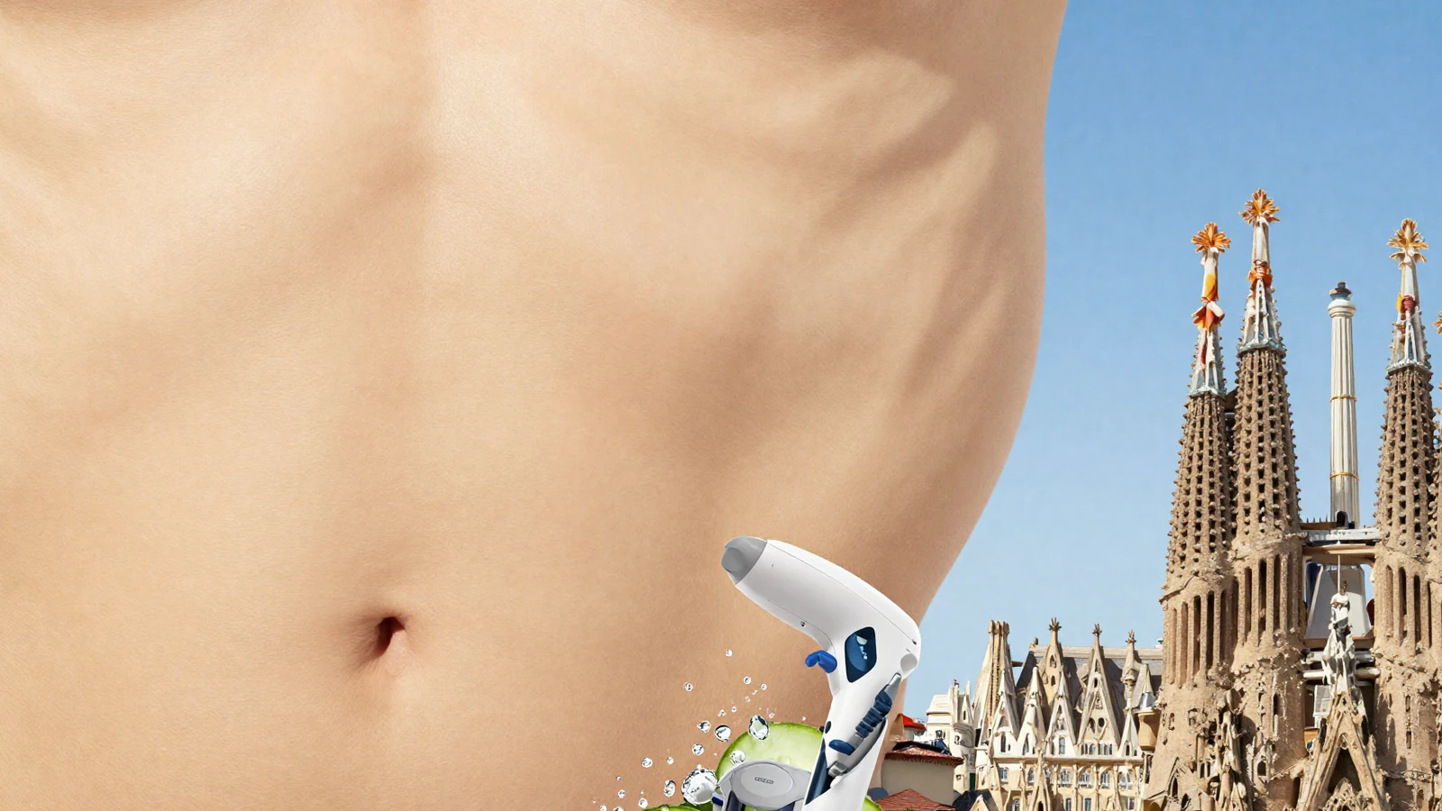 Plano mate con sombras suaves, zona abdomen.