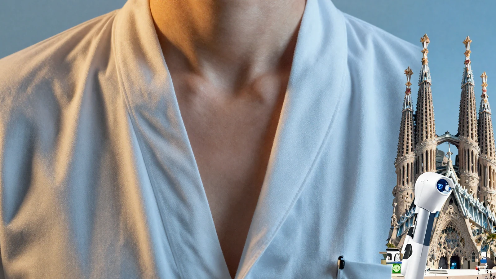 Pliegues verticales de tela, zona cuello.